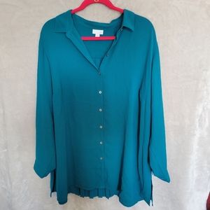 NWOT! J. Jill Bright Teal Button Down Top